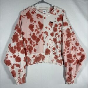 Nike Sweatshirt Women's Small White Pink Tie Dye Cropped Pullover Crew Neck